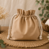 Woreczek bawełniany dwustronny 24x23 cm, beżowy z botanicznym wzorem kwiatowym – Handmade by Amia
