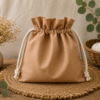 Woreczek bawełniany dwustronny 24x23 cm, brązowy z kwiatowym wzorem – Handmade by Amia