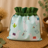 Woreczek bawełniany dwustronny 24x23 cm, zielony z lamami – Handmade by Amia