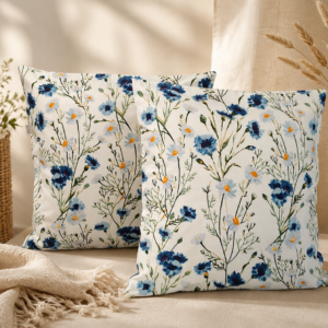 Poszewki 40x40 Chabry i Rumianki – 2 szt. | 100% bawełna | Styl rustykalny